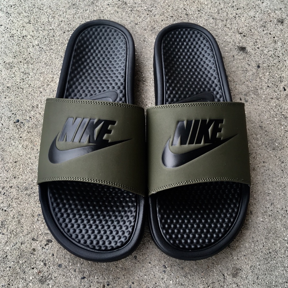 NIKE BENASSI SLIDES JUST DO IT JDI ARMYS OLIVES - Picture 4 of 6
